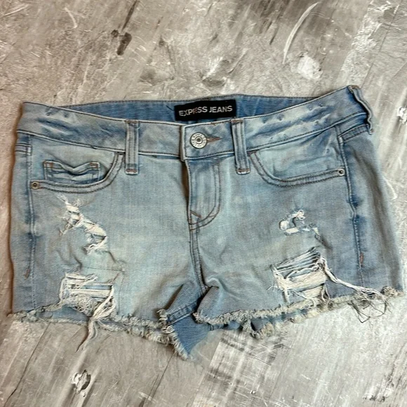 Express Distressed Stretch Denim Shorts - Picture 1 of 3